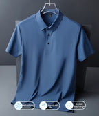 Men's Summer Seamless Ice Silk T-shirt Solid Color Short Sleeve Casual Stretch Polo Shirt | Y678