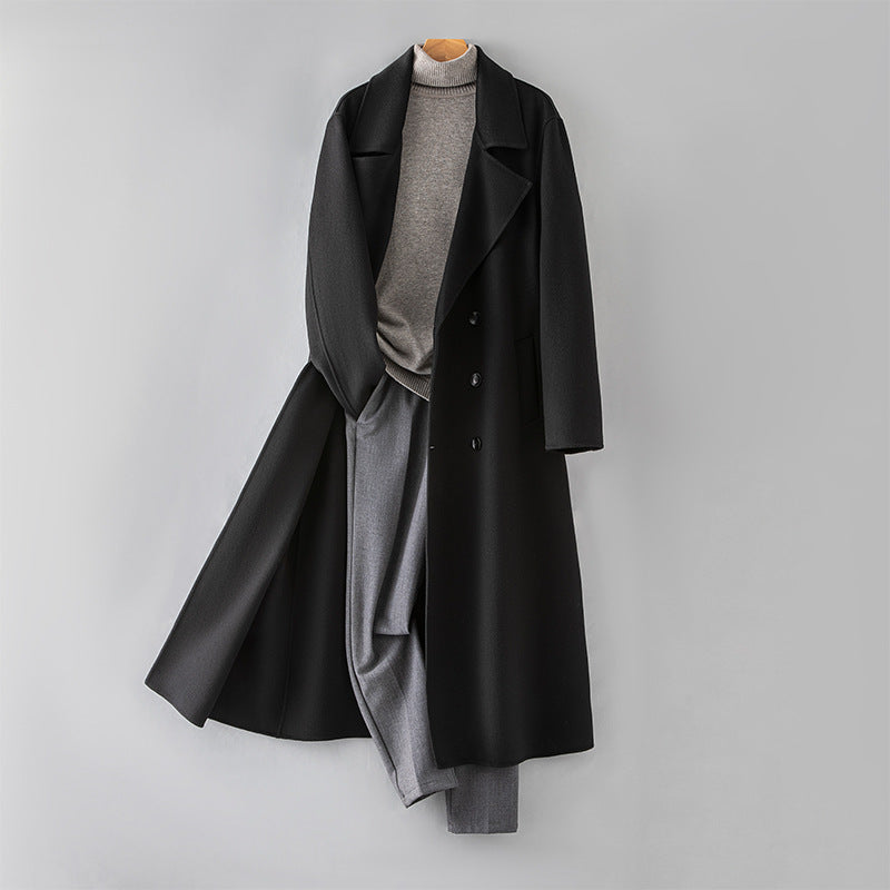 Ekeweer Longline 100% Wool Coat for Tall Men | Double-Faced Wool Overcoat | Handcrafted Fall & Winter Long Trench Coat | 86765