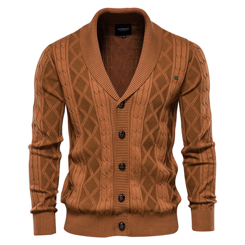 Men’s V-Neck Color-Trim Knit Cardigan – Casual Loose-Fit Buttoned Sweater for Autumn | SW199