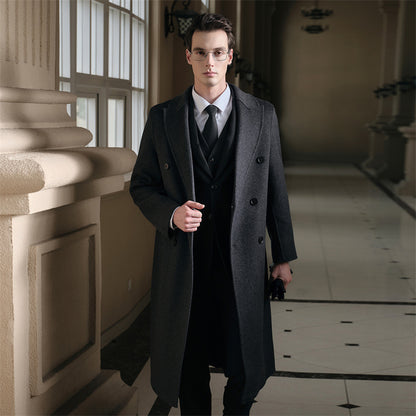 Gents Trench coat Premium Wool-Cotton Blend Peacoat Double-Breasted Mid-Length Overcoat Casual Oversized Lapel Coat