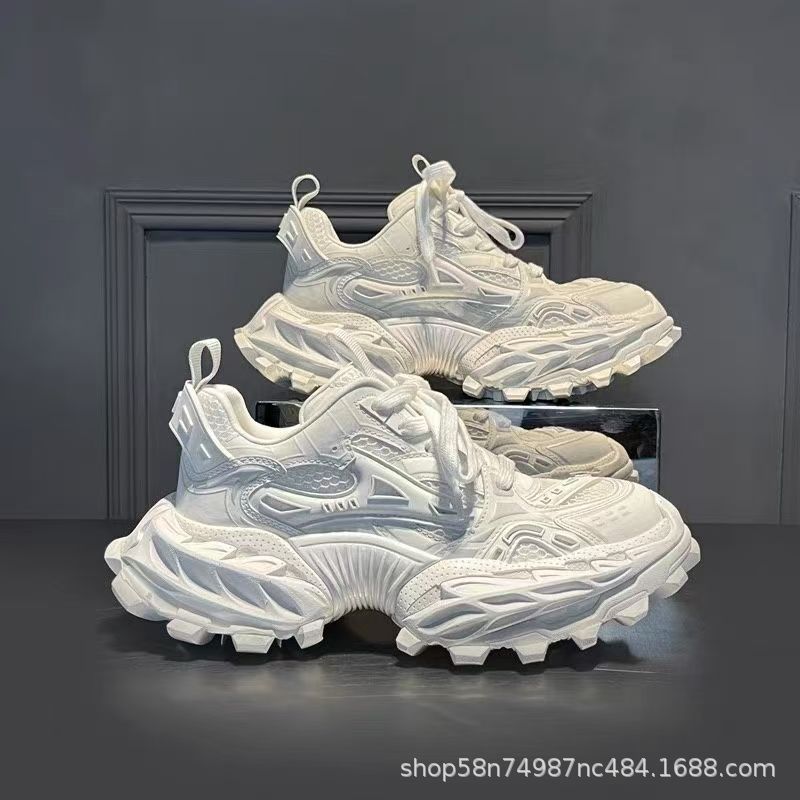 Men's Genuine Leather Height-Increasing Dad Sneakers 2026 Chunky Mesh & Leather Casual Shoes with Elevated Sole