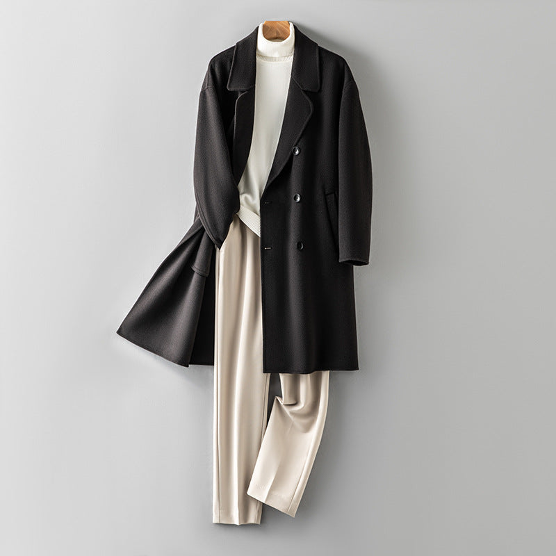 100% Wool Double-Faced Long Coat Men | Premium Tailored Overcoat | Business & Casual Winter Outerwear Wool Coat | 86702