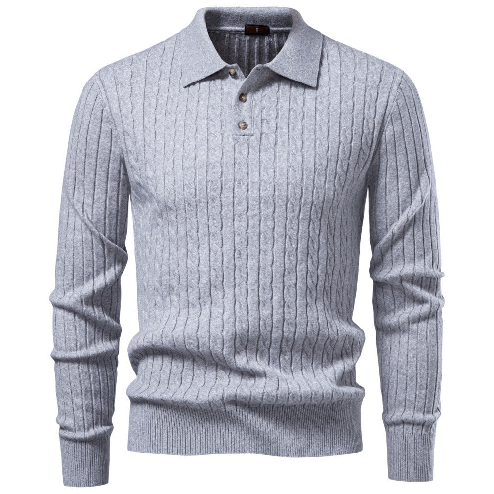 Men's Long Sleeve Knit Polo Sweater | 2026 Winter Business Casual Ribbed Pullover | Soft Warm Turtleneck Knitwear | YR8801