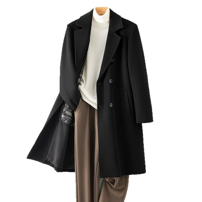 Men's 100% Wool Coat with Removable Down Inner Lining | Thick Warm Winter Overcoat with Horn Buttons | Padded Shoulder Wool Jacket | 86748