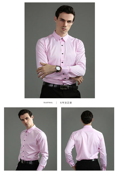 Men's Long-sleeved Business Casual Stretchable Shirt Solid Color Slim Non Iron Stretchy Dress Shirts