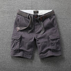 Men's Summer Loose Straight Belt Outdoor Solid Cotton Multi Pocket Shorts | 170