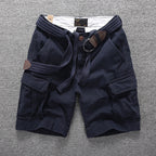 Men's Summer Loose Straight Belt Outdoor Solid Cotton Multi Pocket Shorts | 170