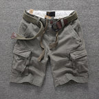 Men's Summer Loose Straight Belt Outdoor Solid Cotton Multi Pocket Shorts | 170