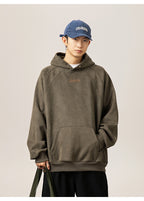 Unisex Heavy Suede Hooded Sweatshirt Retro American Style for Autumn & Winter Loose Fit Hoodie | L3848