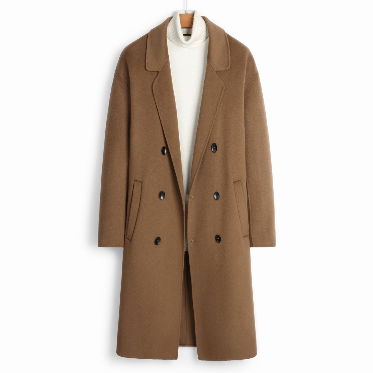 100% Wool Double-Faced Long Coat Men | Premium Tailored Overcoat | Business & Casual Winter Outerwear Wool Coat | 86702