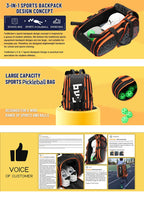 Large Capacity Gym & Sports Backpack – Perfect for Pickleball, Tennis, Camping & Hiking| 61-P2439