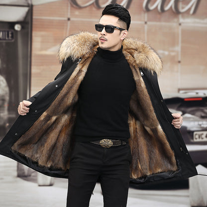 Snow Lotus Men's Mink Fur Parka | 2025 Winter Detachable Mink Lining Long Coat | Luxury Slim-Fit Fur-Trimmed Jacket | 215