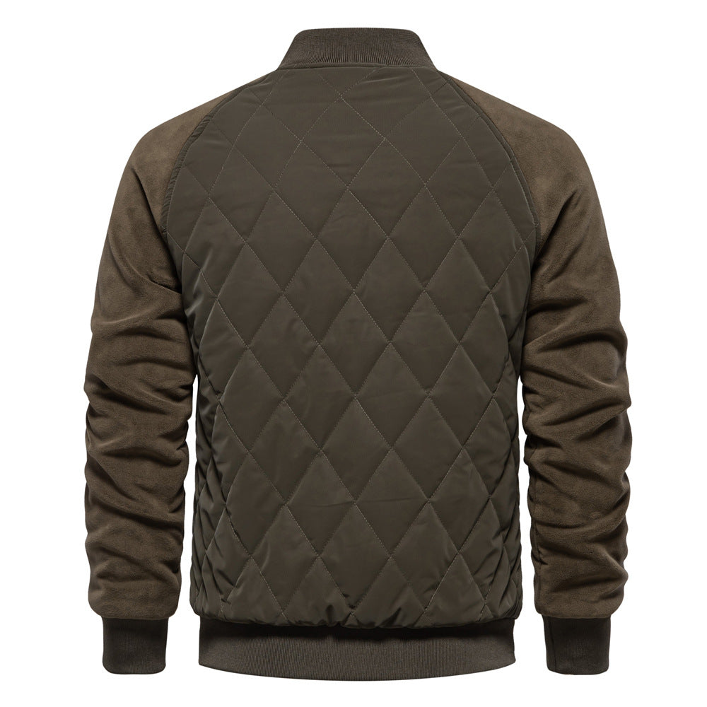 Stylish Men's Fleece-Lined Quilted Jacket with Double Pockets & Raglan Sleeves – Perfect Casual Top | JK812