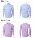 Men's Long Sleeve Shirt Striped Business Solid Color Work Formal Casual Shirt | FS05