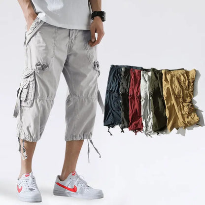 Pantaloncini cargo lunghi da uomo nuovi, pantaloni casual sotto il ginocchio | 5820 