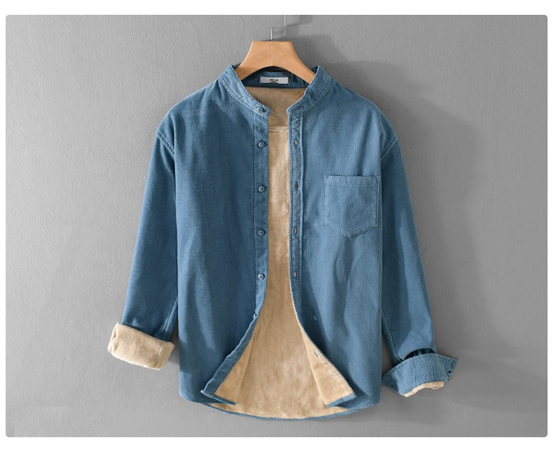 Winter Thickened Casual Vintage Stand Collar Corduroy Long Sleeve Shirt Velvet Thick Warm Tops | 9433