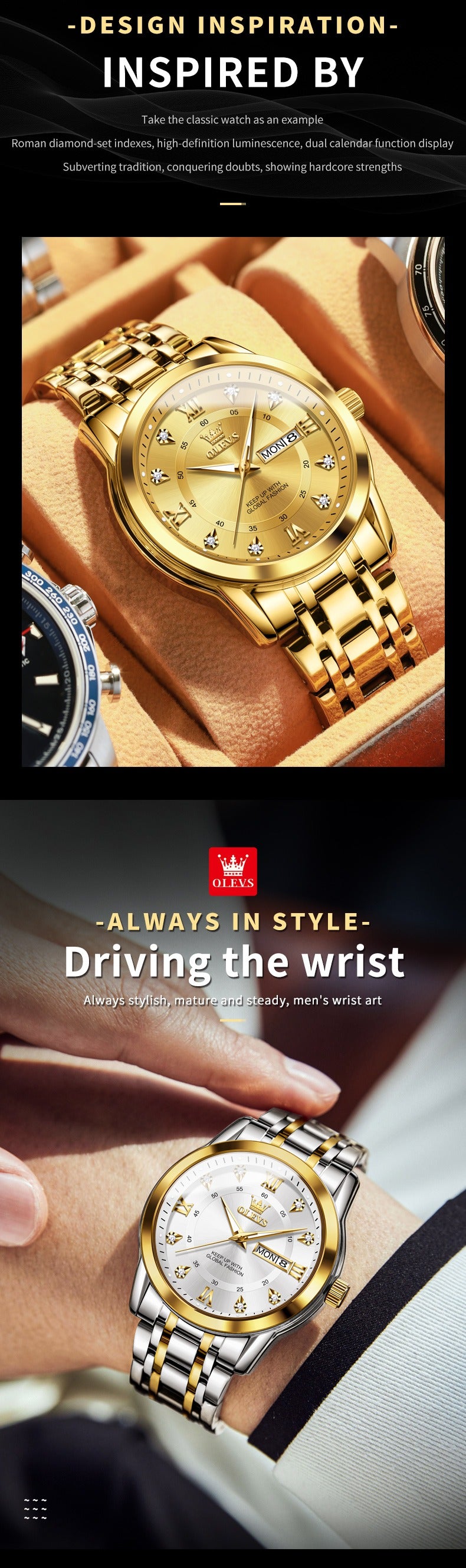 Luxury Stainless Steel Quartz Watch for Men High Quality Casual & Business Gold Wristwatch | 5513