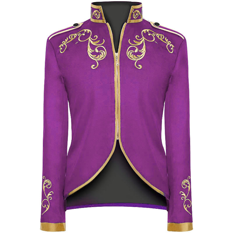Medieval Royal Prince Jacket | Gold Embroidered Stand Collar Coat | Halloween Noble Cosplay Costume for Men & Women