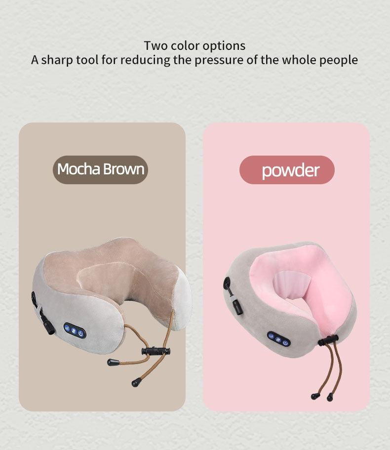 Electric Rechargeable Travel Pillow Relax Massager Heated Vibrating Soft Neck Massage