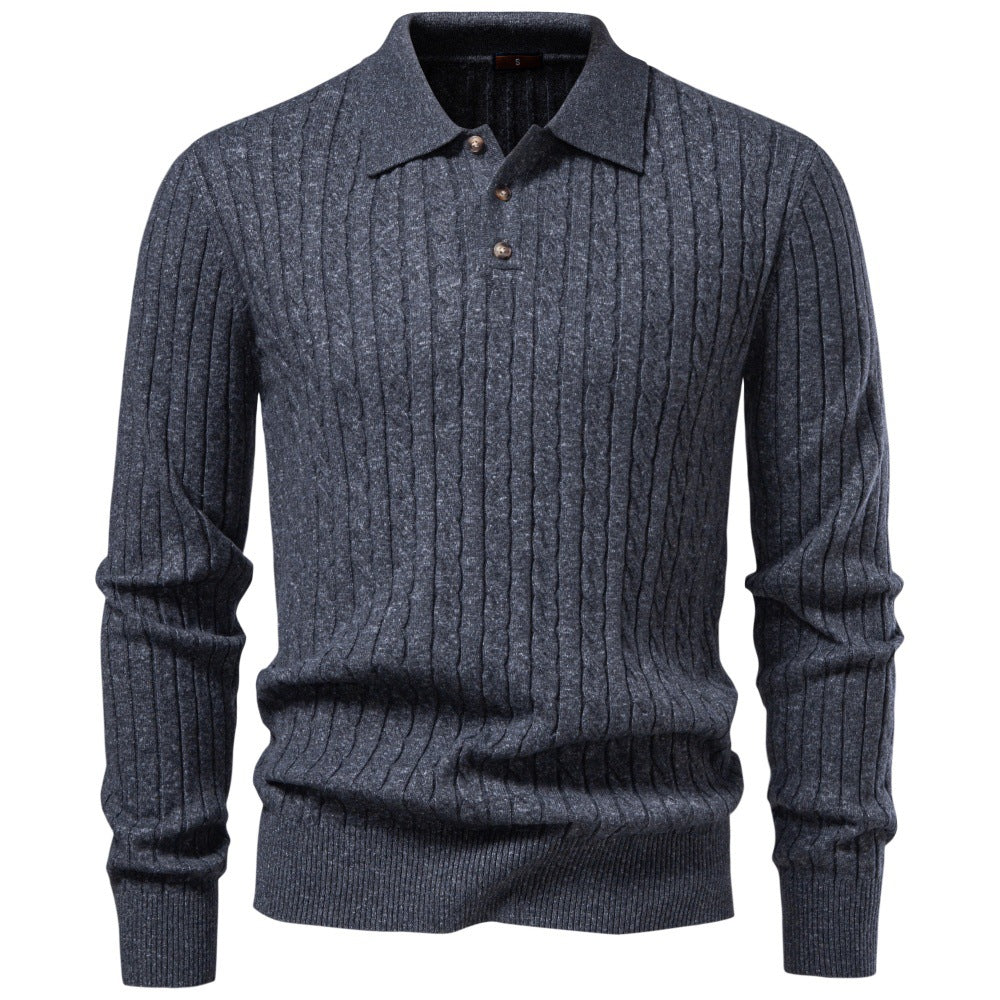 Men's Long Sleeve Knit Polo Sweater | 2026 Winter Business Casual Ribbed Pullover | Soft Warm Turtleneck Knitwear | YR8801