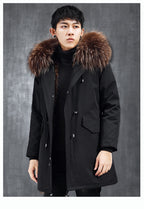 Aourun Men's Long Parka with Fox Fur Trim | 2025 Winter Hooded Jacket | Plush Mid-Length Faux Fur Lined Coat | 210