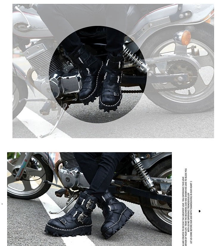 Men's Genuine Leather Harley Boots | Skull Design Motorcycle Ankle Boots | Waterproof & Anti-Slip Work Boots | 1809