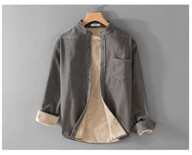 Winter Thickened Casual Vintage Stand Collar Corduroy Long Sleeve Shirt Velvet Thick Warm Tops | 9433