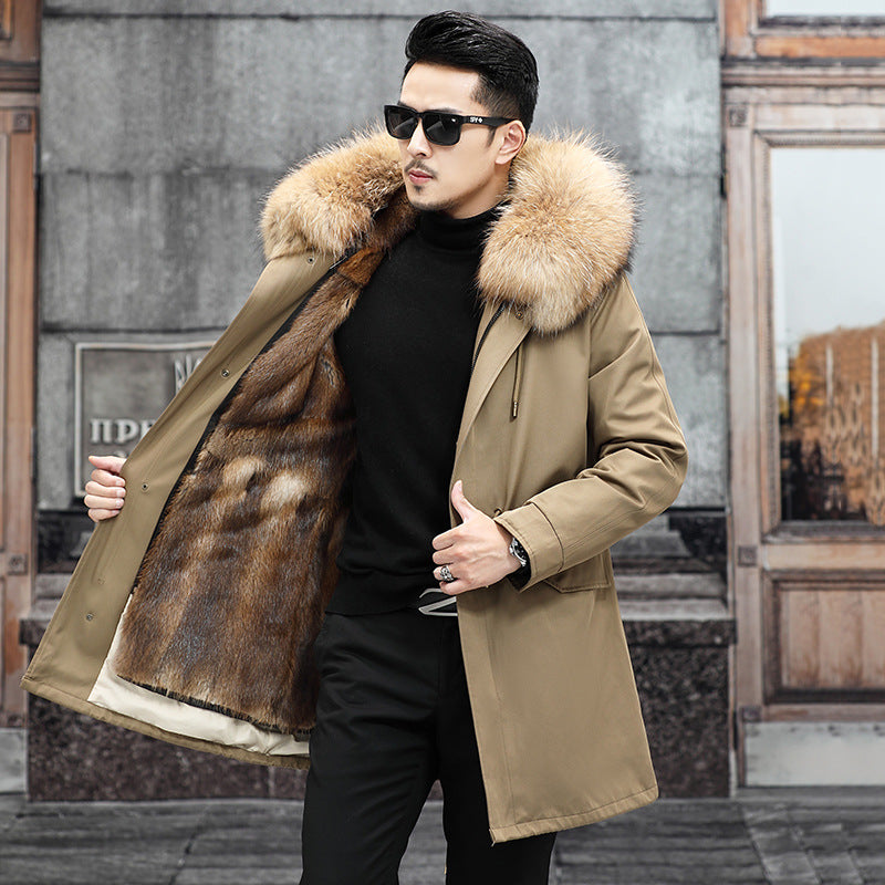 Snow Lotus Men's Mink Fur Parka | 2025 Winter Detachable Mink Lining Long Coat | Luxury Slim-Fit Fur-Trimmed Jacket | 215
