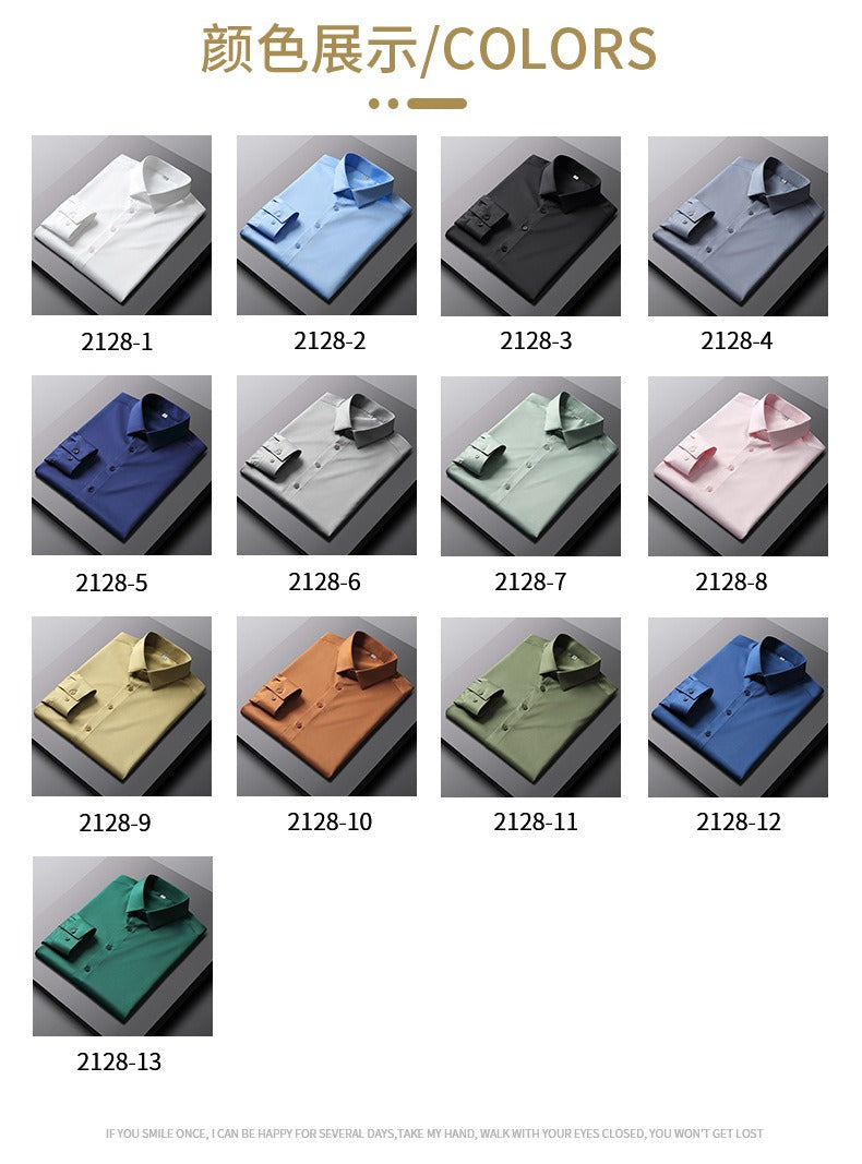 Men's Dress Shirts Classic Long Sleeve Solid Color Designer Silk Business Shirts | 2-7