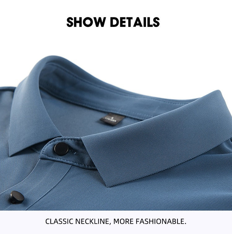 Men's Summer Seamless Ice Silk T-shirt Solid Color Short Sleeve Casual Stretch Polo Shirt | Y678