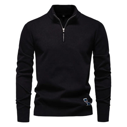 Men's Quarter-Zip Cotton Pullover Sweater – Solid Knit Mock Neck Polo | ZSW-03