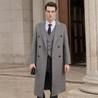 Gents Trench coat Premium Wool-Cotton Blend Peacoat Double-Breasted Mid-Length Overcoat Casual Oversized Lapel Coat