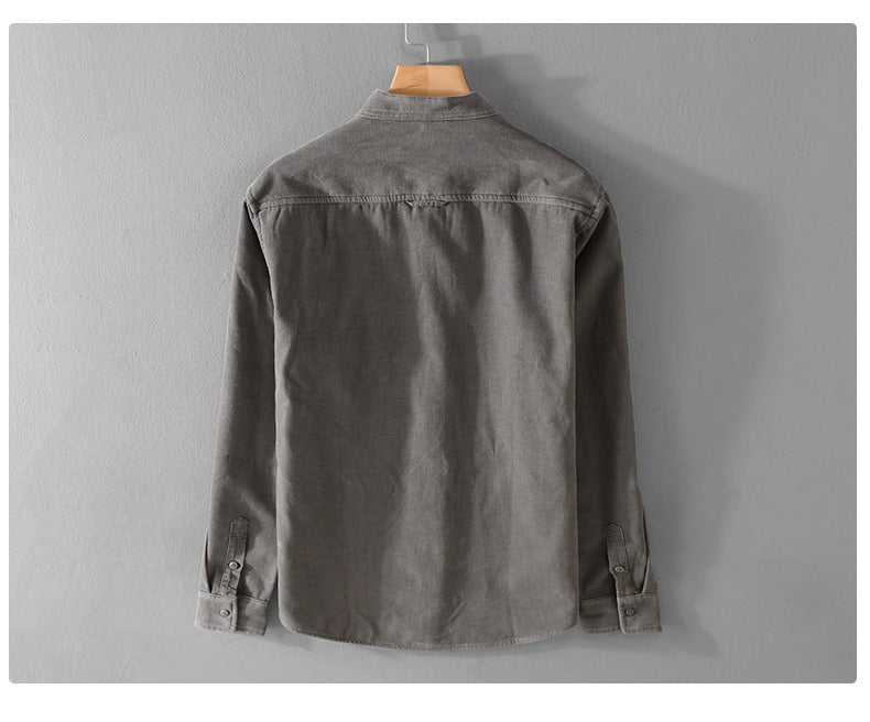 Winter Thickened Casual Vintage Stand Collar Corduroy Long Sleeve Shirt Velvet Thick Warm Tops | 9433