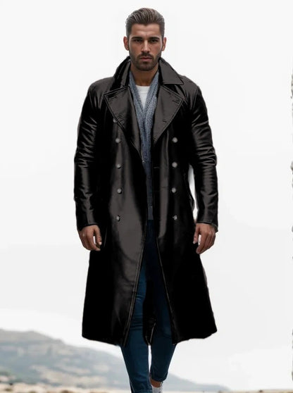 Men's Winter Long Coat  Leather Double-Breasted German Military Jacket | 1217-FY8