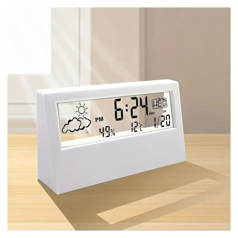 Modern Transparent LED Digital Clock – Temp & Humidity, Weather Icons Home & Office Décor | 2158