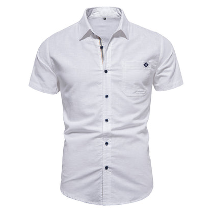 Camicia casual da uomo a maniche corte con ricamo slim fit tinta unita | SH690 