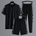 Men's Set Clothes 3 Pieces T Shirt Short Sleeve Solid Color Summer Sets | 1083