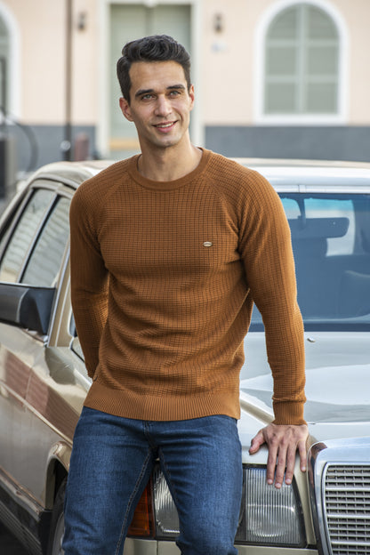 Pull décontracté pour homme, couleur unie, manches longues, coupe ajustée, en tricot | SW68 