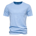 Men's Basic Chest Pocket Round Neck Short Sleeves T-Shirt | F039