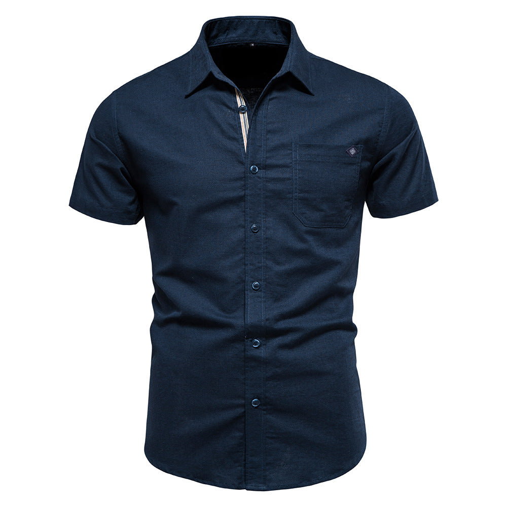 Camicia casual da uomo a maniche corte con ricamo slim fit tinta unita | SH690 