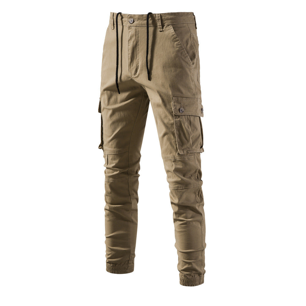 Men's Work Solid Color Buttons Drawstring Cargo Trousers Sweatpants | PM31