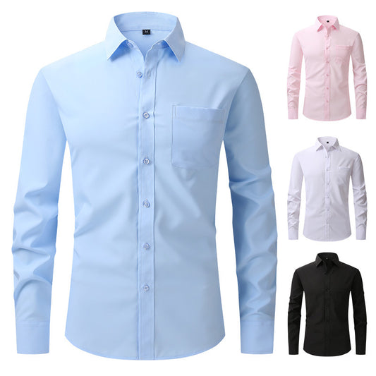 Men Elasticity Formal Dress Shirt Long Sleeve Wedding Slim Fit Non-iron Shirts Top | W7