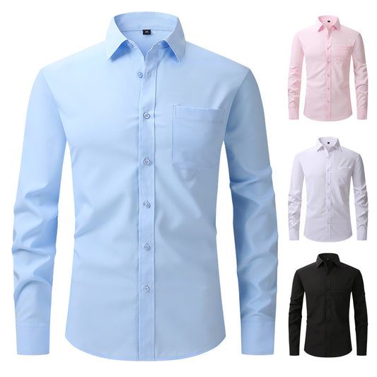 Chemise habillée à manches longues pour homme, coupe slim, élastique, sans repassage | W7 