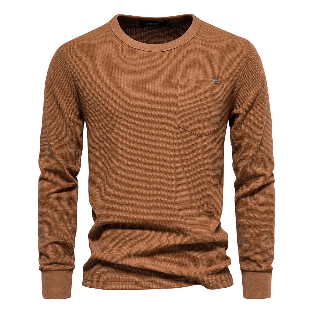 Men's Long Sleeve Heavyweight Crew Neck Solid Color Fit T-Shirt | TS1078