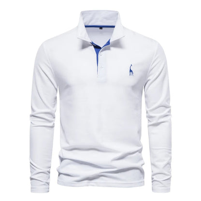 Men's Cotton Polo Shirt Fashion Casual Long Sleeve With Deer Embroidery Design T-Shirt For Men | T12