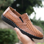 Men's Lightweight Loafers Cowhide Retro Hand-Sewn Slip-On Driving Shoes with Soft Mesh Sole for Outdoor Travel | HB3399