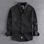 Vintage Workwear Double Pocket Shirt Retro Casual Classic Shirt Top for Men | V38