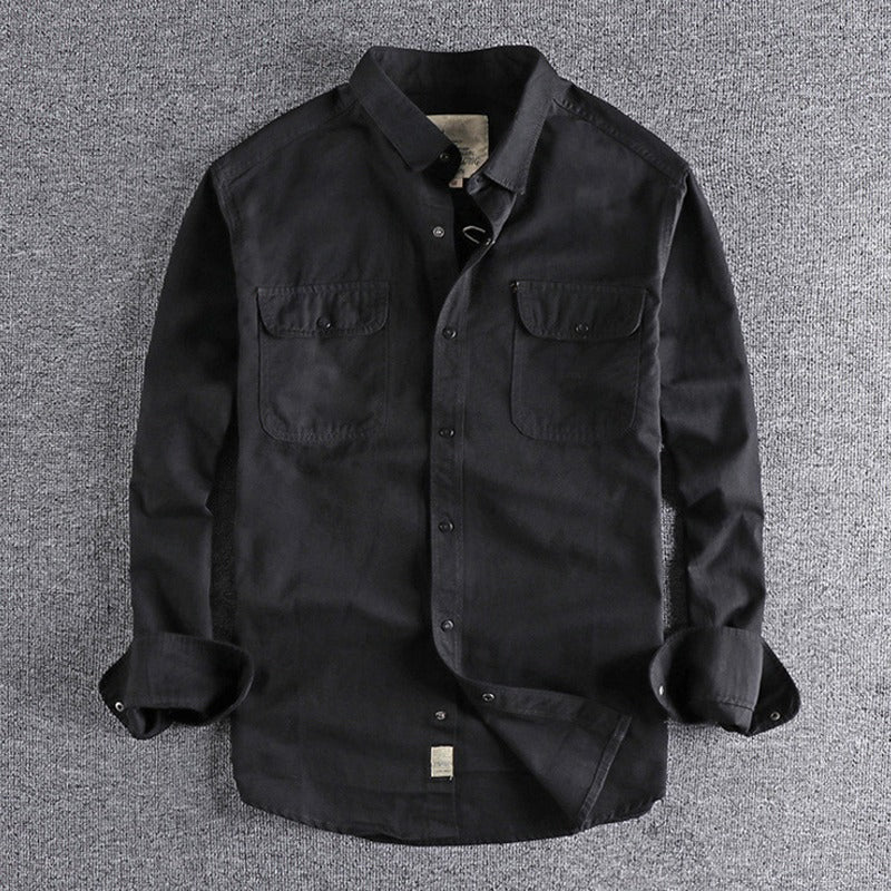 Vintage Workwear Double Pocket Shirt Retro Casual Classic Shirt Top for Men | V38