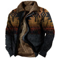 Men's Plus Size Fleece Sherpa Vintage Jacket Aztec Style Zip & Button Up Thick Winter Tactical Lapel Collar Cargo Coat
