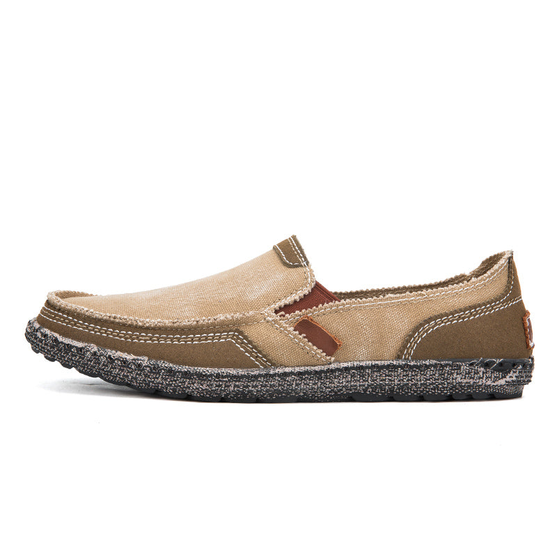 Men’s Washed Canvas Slip-On Shoes | Breathable, Anti-Slip, Classic Deck Style | 8806